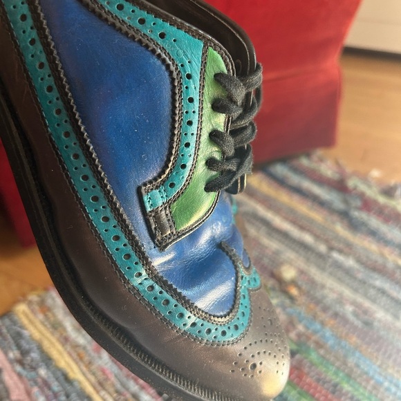 Vintage Men's Blue and Green Leather Oxfords 8M - Picture 14 of 16